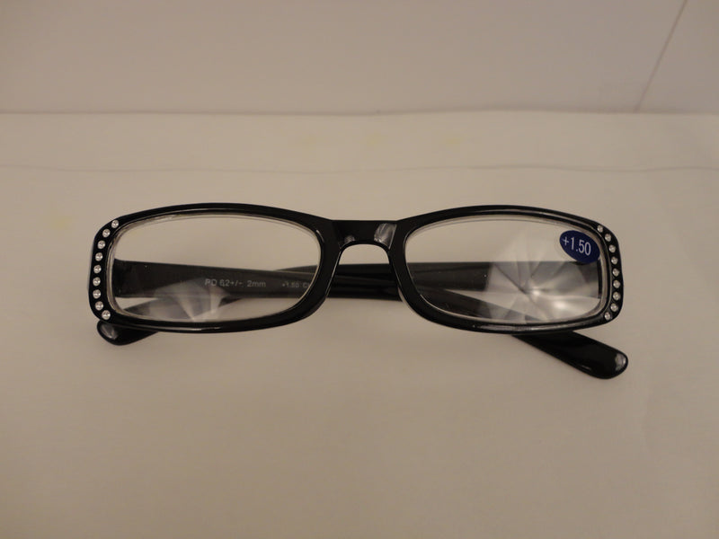 Readers Black w/Clear Crystals +1.50 NWT SKU 150-2