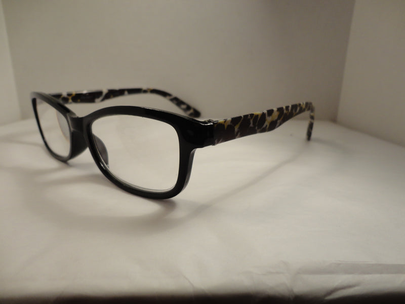 Readers Black Frames Cheetah Print Arms SKU 250-22