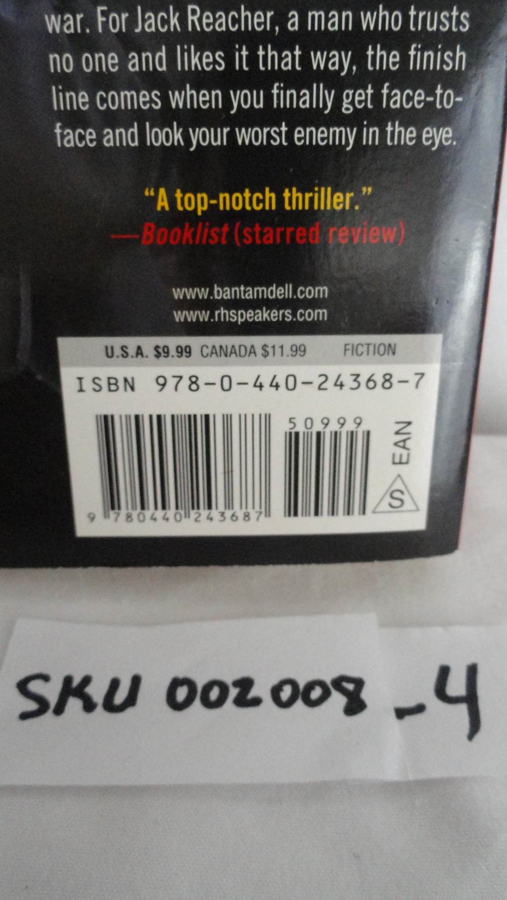 Book Gone Tomorrow A Jack Reacher Novel Lee Child SKU 002008-4